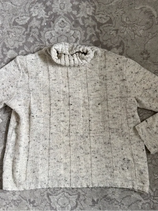 90s Vintage Knit Mock Neck Cropped Sweater Speckled - Picture 2 of 3